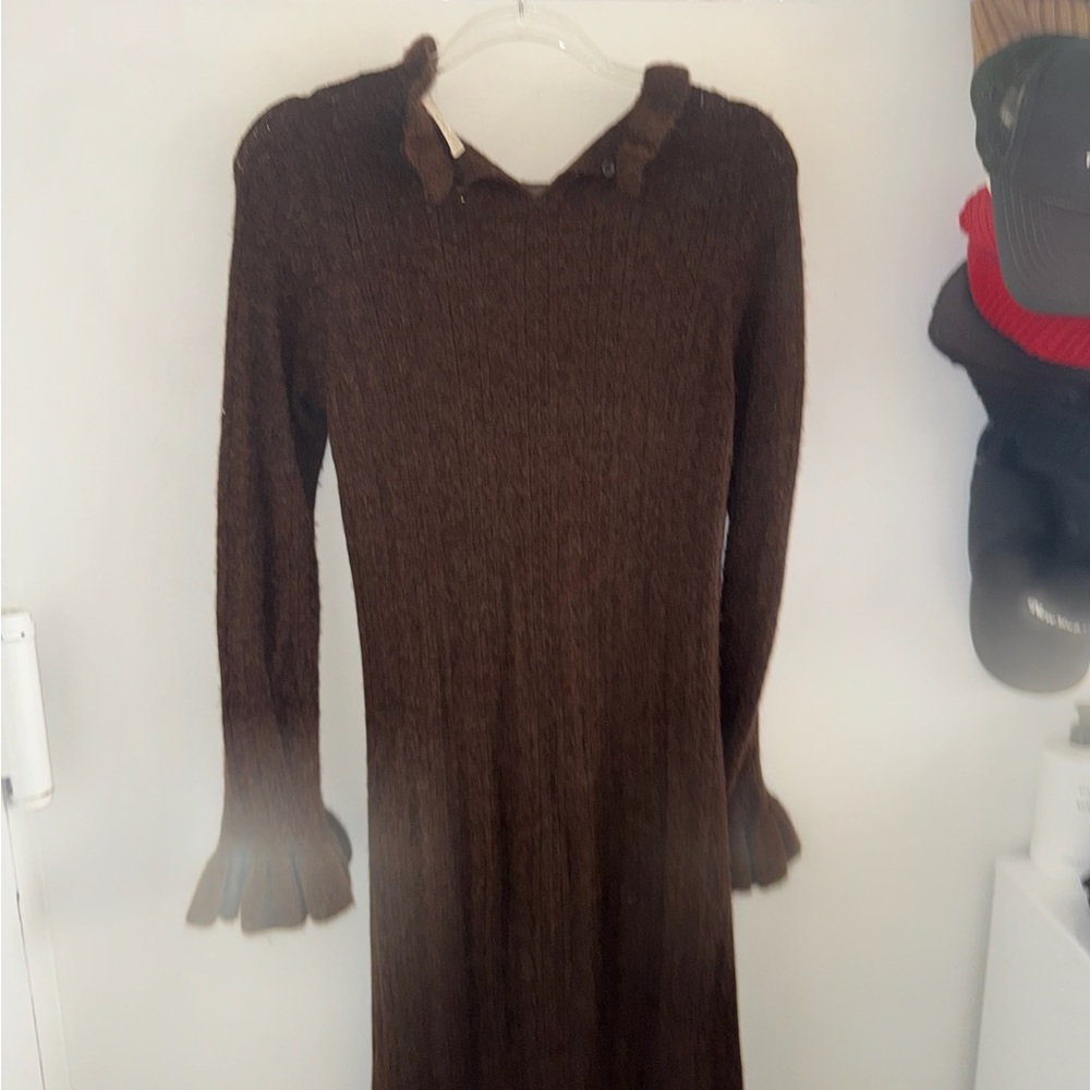 Doen Estella ruffled pointelle knit alpaca blend midi dress - Picture 6 of 9